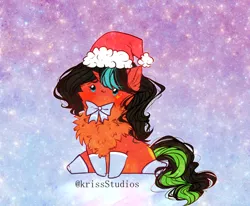 Size: 2404x1978 | Tagged: safe, artist:krissstudios, derpibooru import, oc, pony, unicorn, christmas, chubbie, hat, holiday, image, png, santa hat, solo