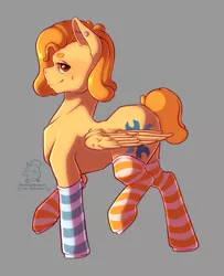 Size: 1660x2048 | Tagged: safe, artist:roseandcompany, derpibooru import, oc, oc:trucker, pegasus, clothes, dimples, image, jpeg, piercing, socks, stockings, striped socks, thigh highs, trotting