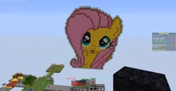 Size: 1920x1001 | Tagged: artist needed, safe, artist:joeydr, derpibooru import, fluttershy, pegasus, pony, female, image, looking at you, mare, minecraft, open mouth, pixel art, png
