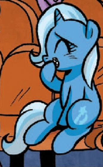 Size: 346x560 | Tagged: safe, derpibooru import, edit, idw, trixie, pony, spoiler:comic40, cropped, cute, diatrixes, female, filly, filly trixie, image, png, snickering, solo, solo focus, younger