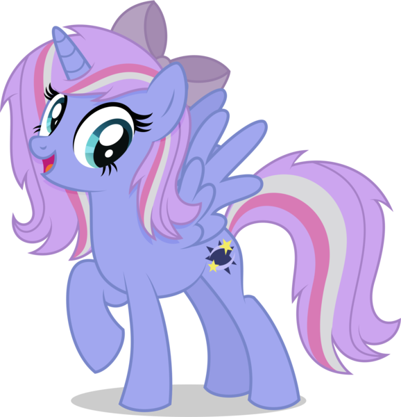 Size: 1926x1999 | Tagged: safe, artist:thatusualguy06, derpibooru import, oc, oc:star collider, oc:starcollider, unofficial characters only, alicorn, pony, derpibooru community collaboration, .svg available, 2022 community collab, alicorn oc, bow, derpibooru exclusive, eyelashes, female, full body, hair bow, horn, image, mare, multicolored mane, multicolored tail, open mouth, open smile, png, raised hoof, shadow, show accurate, simple background, smiling, solo, spread wings, standing, tail, transparent background, vector, wings