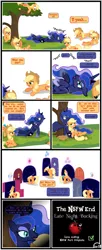 Size: 3255x8009 | Tagged: suggestive, artist:gutovi, derpibooru import, applejack, applejack (g1), princess luna, alicorn, earth pony, pony, comic:why me!?, alternate ending, clone, comic, dream, dream realm, female, g1 reference, generation leap, generational ponidox, grin, hat, horn, image, jackletree, lesbian, lunajack, lying down, multeity, png, prone, self paradox, self ponidox, shipping, show accurate, smiling, spread wings, wings