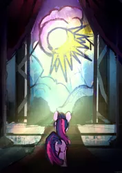 Size: 1240x1754 | Tagged: safe, artist:megalura, derpibooru import, twilight sparkle, pony, unicorn, butt, facing away, female, image, mare, plot, png, solo, stained glass, stained glass window, unicorn twilight