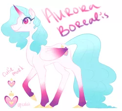 Size: 800x728 | Tagged: safe, artist:wolfyfree, derpibooru import, oc, oc:aurora borealis, unofficial characters only, alicorn, pony, alicorn oc, eyelashes, female, horn, image, mare, png, raised hoof, reference sheet, simple background, smiling, solo, white background, wings