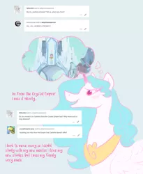 Size: 700x852 | Tagged: safe, artist:wolfyfree, derpibooru import, oc, oc:aurora borealis, unofficial characters only, alicorn, pony, alicorn oc, bust, castle, female, horn, image, mare, peytral, png, thought bubble, wings