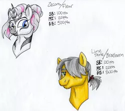 Size: 1829x1633 | Tagged: safe, artist:ask-y, derpibooru import, oc, unofficial characters only, earth pony, pony, unicorn, zebra, zebracorn, bust, duo, earth pony oc, female, horn, image, jpeg, male, mare, smiling, stallion, traditional art, unicorn oc