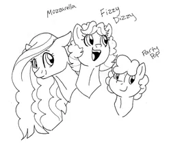 Size: 1487x1249 | Tagged: safe, artist:ask-y, derpibooru import, oc, unofficial characters only, earth pony, pony, :d, bust, earth pony oc, eyelashes, female, image, jpeg, mare, monochrome, offspring, open mouth, open smile, parent:cheese sandwich, parent:pinkie pie, parents:cheesepie, smiling, traditional art