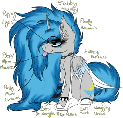 Size: 3053x2931 | Tagged: safe, artist:beamybutt, derpibooru import, oc, oc:moonbeam, unofficial characters only, alicorn, pony, :p, alicorn oc, anatomy chart, anatomy guide, chains, chart, clothes, ear piercing, eyelashes, female, horn, image, leg warmers, mare, piercing, png, tongue out, wings