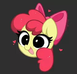 Size: 1194x1155 | Tagged: safe, artist:kittyrosie, derpibooru import, apple bloom, earth pony, pony, adorabloom, blushing, cute, female, filly, floating heart, gray background, head only, heart, image, open mouth, open smile, png, simple background, smiling