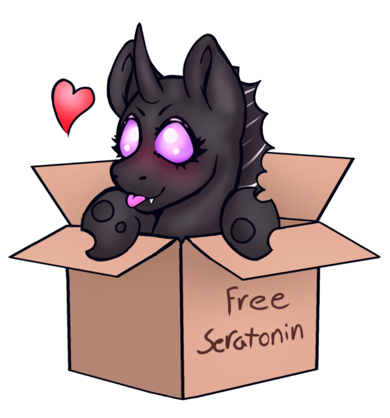 Size: 1722x1842 | Tagged: safe, artist:hopeless-silver, derpibooru import, oc, oc:blissy, changeling, box, changeling in a box, cute, cuteling, heart, image, png, purple changeling