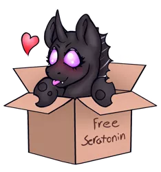 Size: 1722x1842 | Tagged: safe, artist:hopeless-silver, derpibooru import, oc, oc:blissy, changeling, box, changeling in a box, cute, cuteling, heart, image, png, purple changeling