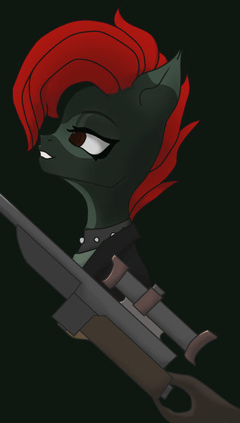 Size: 1636x2882 | Tagged: safe, artist:dvfrots, derpibooru import, oc, pony, fallout equestria, fallout, female, filly, foe, image, png, pony oc, ponytails, simple background, solo, weapon