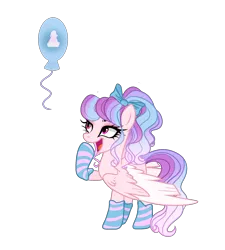 Size: 1800x2000 | Tagged: safe, artist:just-silvushka, derpibooru import, cozy glow, pinkie pie, pony, balloon, base used, bow, clothes, colored wings, eyelashes, female, fusion, hair bow, image, mare, png, raised hoof, simple background, smiling, socks, striped socks, transparent background, two toned wings, wings