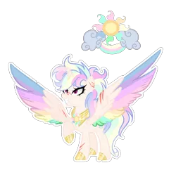 Size: 1710x1656 | Tagged: safe, artist:just-silvushka, derpibooru import, oc, unofficial characters only, alicorn, pony, alicorn oc, base used, eyelashes, female, grin, horn, image, magical lesbian spawn, mare, offspring, parent:princess celestia, parent:rainbow dash, peytral, png, raised hoof, simple background, smiling, smirk, solo, spread wings, transparent background, wings