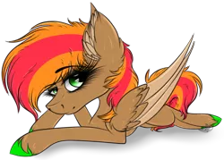 Size: 3262x2338 | Tagged: safe, artist:beamybutt, derpibooru import, oc, unofficial characters only, pegasus, pony, colored wings, ear fluff, eyelashes, female, image, lying down, mare, pegasus oc, png, prone, simple background, transparent background, two toned wings, unshorn fetlocks, wings