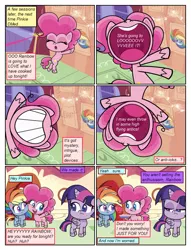 Size: 612x802 | Tagged: safe, artist:newbiespud, derpibooru import, pinkie pie, rainbow dash, twilight sparkle, twilight sparkle (alicorn), alicorn, earth pony, pegasus, pony, my little pony: pony life, the best of the worst, spoiler:pony life s01e02, bipedal, comic, dialogue, eyelashes, female, horn, image, mare, open mouth, png, smiling, sugarcube corner, trio, trio female, unamused, unshorn fetlocks, wings