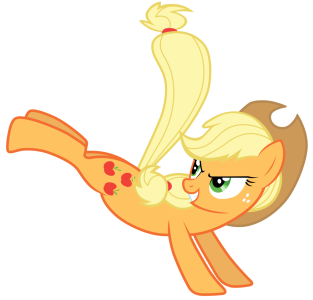 Size: 7300x7000 | Tagged: safe, artist:tardifice, derpibooru import, applejack, earth pony, pony, absurd resolution, applejack's hat, cowboy hat, female, freckles, full body, green eyes, hat, image, kicking, looking back, mare, png, simple background, smiling, solo, stetson, transparent background, vector