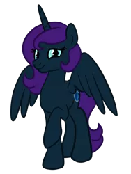 Size: 774x1032 | Tagged: safe, artist:sjart117, derpibooru import, oc, oc:nyx, unofficial characters only, alicorn, pony, derpibooru community collaboration, alicorn oc, female, full body, horn, image, mare, permission given, png, purple mane, purple tail, raised hoof, simple background, smiling, solo, spread wings, standing, tail, transparent background, wings