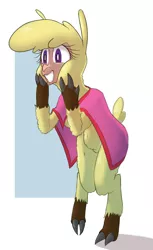 Size: 1004x1636 | Tagged: safe, artist:hitsuji, derpibooru import, alpaca, anthro, them's fightin' herds, breasts, clothes, cloven hooves, community related, featureless breasts, featureless crotch, female, image, paprika (tfh), png, poncho, solo