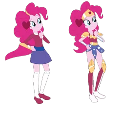 Size: 697x664 | Tagged: safe, artist:sunmint234, derpibooru import, pinkie pie, human, equestria girls, blue, clothes, dc superhero girls, dress, eye, eyes, hair, headband, heart, hero, humanized, image, png, shoes, socks, solo, spoilers for another series, wonder woman