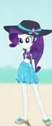 Size: 208x498 | Tagged: safe, derpibooru import, rarity, aww... baby turtles, equestria girls, equestria girls series, animated, beach, clothes, cropped, gif, hat, image, pigeon toed, sandals, sarong, solo focus, sun hat, swimsuit