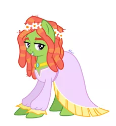 Size: 2200x2400 | Tagged: safe, artist:avonir, derpibooru import, tree hugger, earth pony, pony, clothes, dress, eyelashes, female, grin, image, jewelry, mare, necklace, png, signature, simple background, smiling, solo, white background