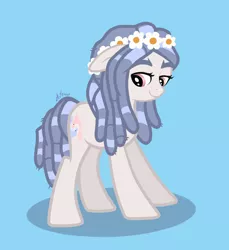 Size: 2200x2400 | Tagged: safe, artist:avonir, derpibooru import, oc, unofficial characters only, earth pony, pony, blue background, dreadlocks, eyelashes, female, floral head wreath, flower, image, mare, png, signature, simple background, solo