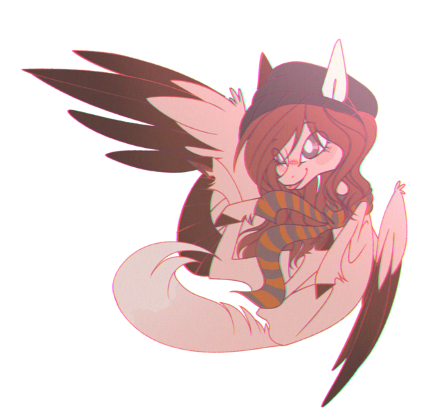 Size: 1942x1813 | Tagged: safe, artist:enifersuch, derpibooru import, oc, unofficial characters only, pegasus, pony, beanie, clothes, colored wings, female, hat, image, mare, pegasus oc, png, scarf, simple background, transparent background, two toned wings, wings