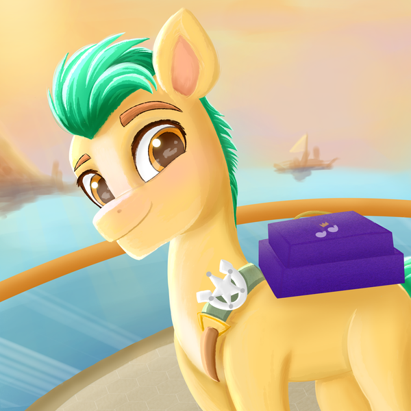 Size: 2100x2100 | Tagged: safe, artist:pipp_petal, derpibooru import, hitch trailblazer, pipp petals, earth pony, pony, my little pony: a new generation, g5, image, ocean, png, solo, sunset