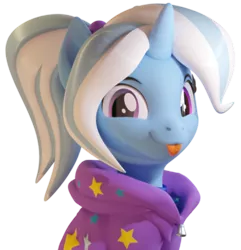 Size: 2079x2160 | Tagged: safe, artist:xppp1clubs, derpibooru import, trixie, pony, unicorn, 3d, alternate hairstyle, babysitter trixie, clothes, cute, diatrixes, eyelashes, female, hairband, hoodie, image, looking at you, mare, mlem, png, silly, simple background, smiling, smiling at you, solo, tongue out, transparent background