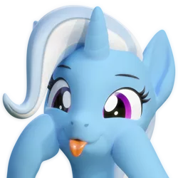 Size: 1280x1280 | Tagged: safe, artist:xppp1clubs, derpibooru import, trixie, pony, unicorn, 3d, :p, bust, cute, diatrixes, eyebrows, eyelashes, female, hooves on cheeks, horn, image, looking at you, mare, mlem, png, portrait, purple eyes, silly, simple background, smiling, smiling at you, solo, tongue out, transparent background