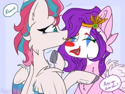 Size: 2160x1620 | Tagged: safe, artist:tizhonolulu, derpibooru import, pipp petals, zipp storm, pegasus, pony, my little pony: a new generation, clown, clown makeup, eyes closed, female, g5, image, joker (2019), make, makeup, mare, open mouth, png, prank, sisters being sisters, wings