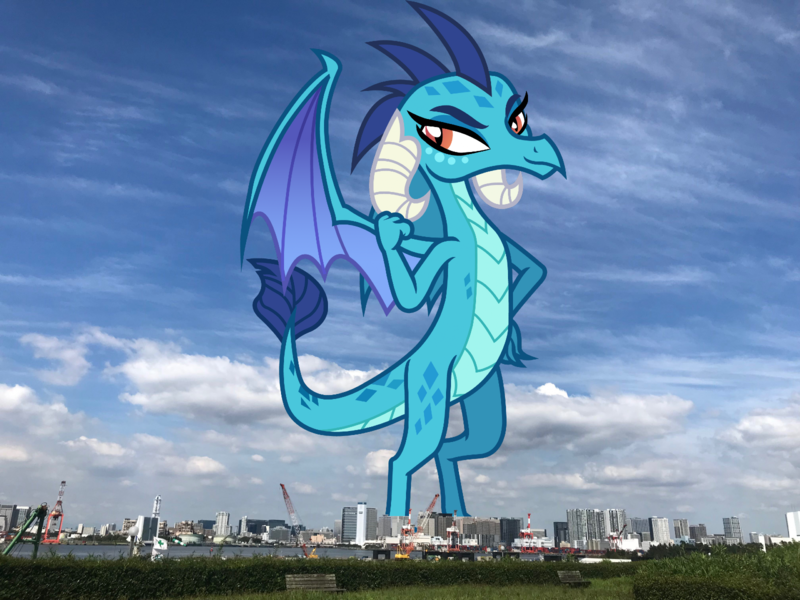 Size: 1600x1200 | Tagged: safe, artist:davidsfire, derpibooru import, princess ember, dragon, dragoness, female, giant dragon, giantess, image, irl, japan, macro, mega giant, photo, png, tokyo