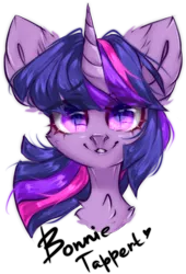 Size: 1181x1734 | Tagged: safe, artist:hydrargyrum, derpibooru import, twilight sparkle, pony, unicorn, bust, collaboration, collaboration:too many twilight, ear fluff, female, image, looking at you, mare, neck fluff, png, portrait, simple background, transparent background