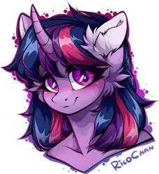 Size: 1240x1358 | Tagged: safe, artist:rico_chan, derpibooru import, twilight sparkle, pony, unicorn, bust, collaboration, collaboration:too many twilight, ear fluff, female, image, looking at you, mare, png, portrait, simple background, solo, transparent background