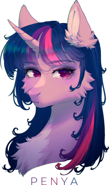 Size: 751x1272 | Tagged: safe, artist:penya, derpibooru import, twilight sparkle, pony, unicorn, bust, chest fluff, collaboration, collaboration:too many twilight, ear fluff, female, image, looking at you, mare, png, portrait, simple background, solo, transparent background