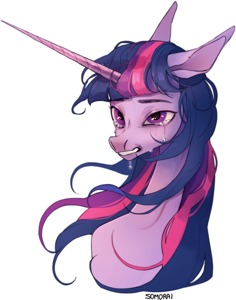 Size: 1083x1375 | Tagged: safe, artist:somorai, derpibooru import, twilight sparkle, pony, unicorn, bust, collaboration, collaboration:too many twilight, crying, female, image, mare, png, portrait, simple background, solo, transparent background