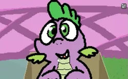 Size: 503x311 | Tagged: safe, artist:pokehidden, derpibooru import, spike, banned from equestria daily, box, carousel boutique, game, image, png, smiling