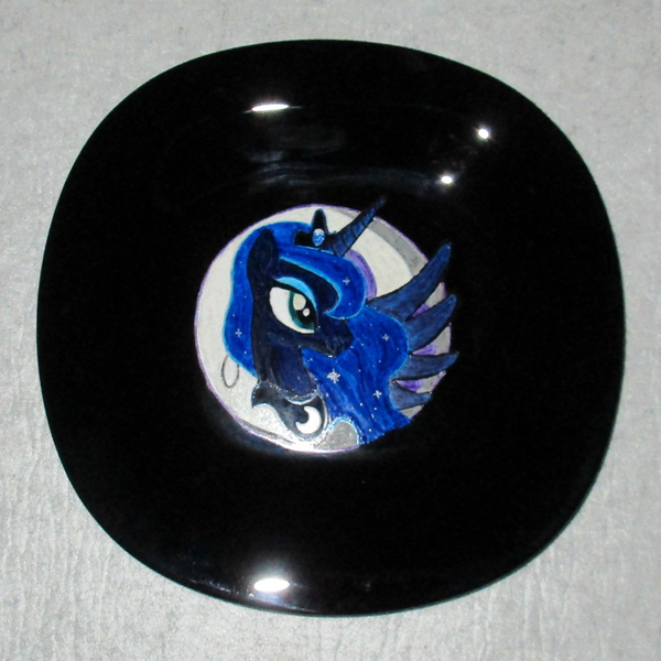 Size: 816x816 | Tagged: safe, artist:malte279, derpibooru import, princess luna, alicorn, pony, craft, image, jpeg, moon, plate, porcelain painting