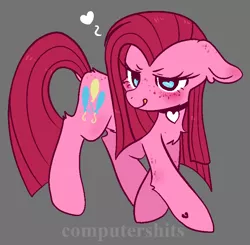 Size: 776x762 | Tagged: safe, artist:computershits, derpibooru import, pinkie pie, earth pony, pony, blushing, chest fluff, choker, derpibooru exclusive, female, freckles, heart, hoof heart, image, mare, pinkamena diane pie, png, simple background, solo, straight mane, watermark