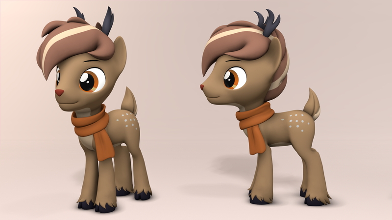 Size: 1920x1080 | Tagged: safe, artist:whiteskypony, derpibooru import, oc, oc:habile, deer, deer pony, original species, 3d, clothes, image, jpeg, male, scarf, solo