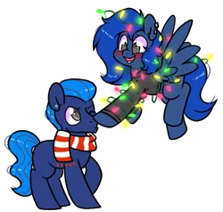 Size: 1931x1842 | Tagged: safe, artist:paperbagpony, derpibooru import, oc, earth pony, pegasus, derpibooru community collaboration, 2022 community collab, boop, christmas, christmas lights, clothes, earth pony oc, holiday, image, pegasus oc, png, scarf, simple background, transparent background, wings