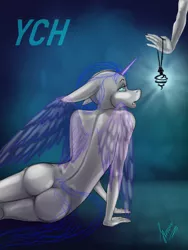 Size: 3000x4000 | Tagged: suggestive, artist:stirren, derpibooru import, oc, anthro, amulet, ass, butt, commission, floppy ears, hypnosis, hypnotized, image, jewelry, open mouth, pendant, png, swirly eyes, your character here