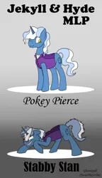 Size: 1674x2908 | Tagged: safe, artist:torusthescribe, derpibooru import, pokey pierce, pony, unicorn, clothes, dr jekyll and mr hyde, duo, gradient background, image, jpeg, smiling