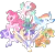 Size: 1280x1232 | Tagged: safe, artist:lilywolfpie-yt, derpibooru import, applejack, fluttershy, pinkie pie, rainbow dash, rarity, spike, twilight sparkle, pony, alternate design, colored wings, image, mane seven, mane six, multicolored wings, png, simple background, transparent background, twitterina design, wings