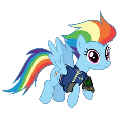 Size: 6400x6018 | Tagged: safe, artist:ponygamer2020, derpibooru import, rainbow dash, pegasus, pony, fallout equestria, the last problem, clothes, fallout, fallout 76, female, flying, image, jumpsuit, looking at you, mare, older, older rainbow dash, pip-boy 2000 mark vi, pipboy, png, simple background, smiling, smiling at you, solo, spread wings, transparent background, vault suit, vector, wings