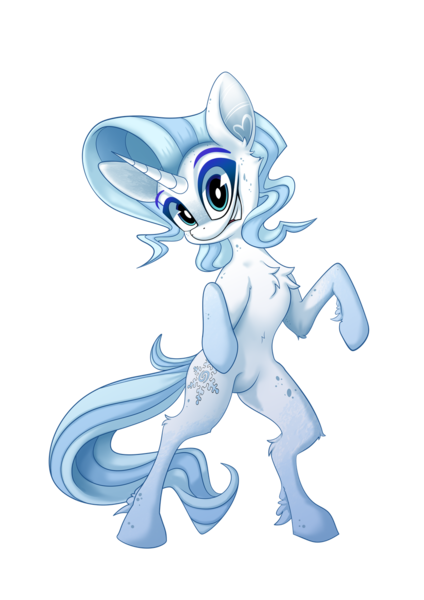 Size: 935x1323 | Tagged: safe, artist:calena, derpibooru import, oc, oc:frosty sharp, unofficial characters only, pony, unicorn, derpibooru community collaboration, 2022 community collab, cute, derpibooru exclusive, grin, image, looking at you, not rarity, png, simple background, smiling, solo, standing on two hooves, style emulation, transparent background