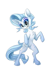 Size: 935x1323 | Tagged: safe, artist:calena, derpibooru import, oc, oc:frosty sharp, unofficial characters only, pony, unicorn, derpibooru community collaboration, 2022 community collab, cute, derpibooru exclusive, grin, image, looking at you, not rarity, png, simple background, smiling, solo, standing on two hooves, style emulation, transparent background