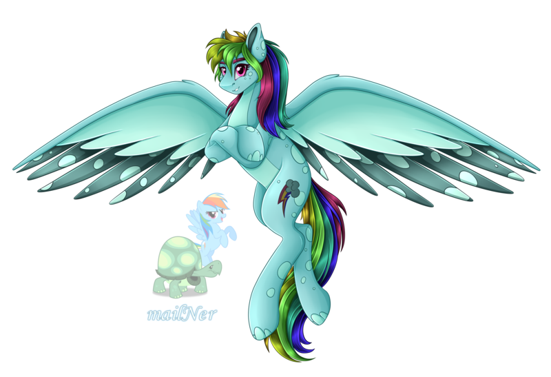 Size: 5860x4008 | Tagged: safe, artist:mailner, derpibooru import, rainbow dash, tank, pony, fusion, image, looking at you, png, redesign, simple background, smiling, solo, spread wings, transparent background, wings