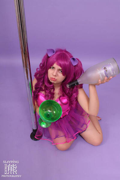 Size: 639x960 | Tagged: suggestive, artist:chibi chuu, derpibooru import, photographer:sleepingkumaphotography, berry punch, berryshine, human, bottle, clothes, cosplay, costume, cup, glass bottle, image, irl, irl human, jpeg, photo, stripper pole